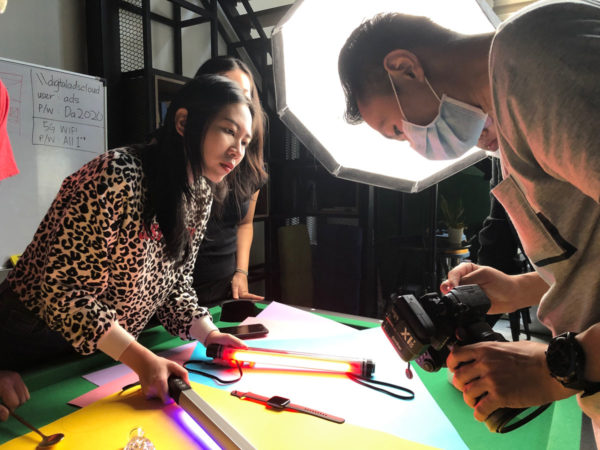 Digital Ads team on an in-house product shoot